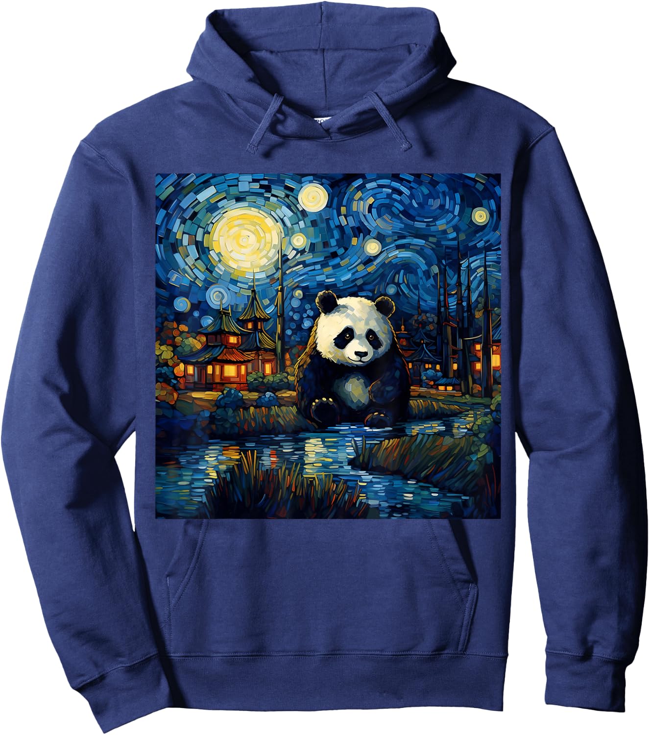 Surreal Starry Night Aesthetic Panda Hoodie - Hoodie | Navy