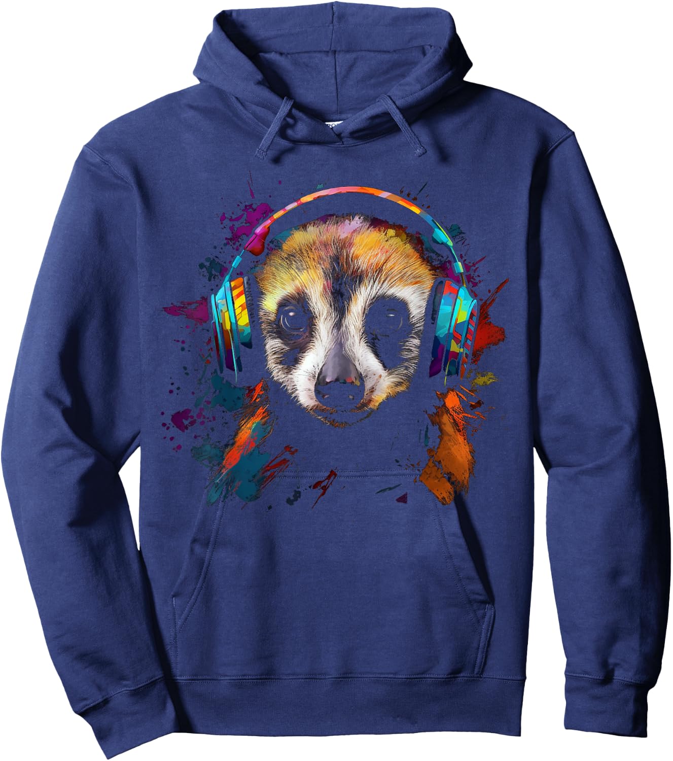 Meerkat Animal Music Art - Colourful Headphones Meerkat Hoodie - Hoodie | Navy