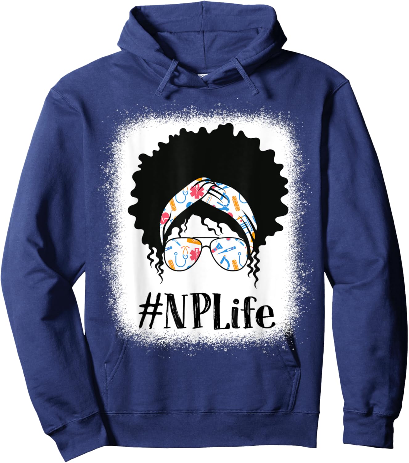NP Nurse Practitioner Black Afro Messy Bun African American Hoodie - Hoodie | Navy