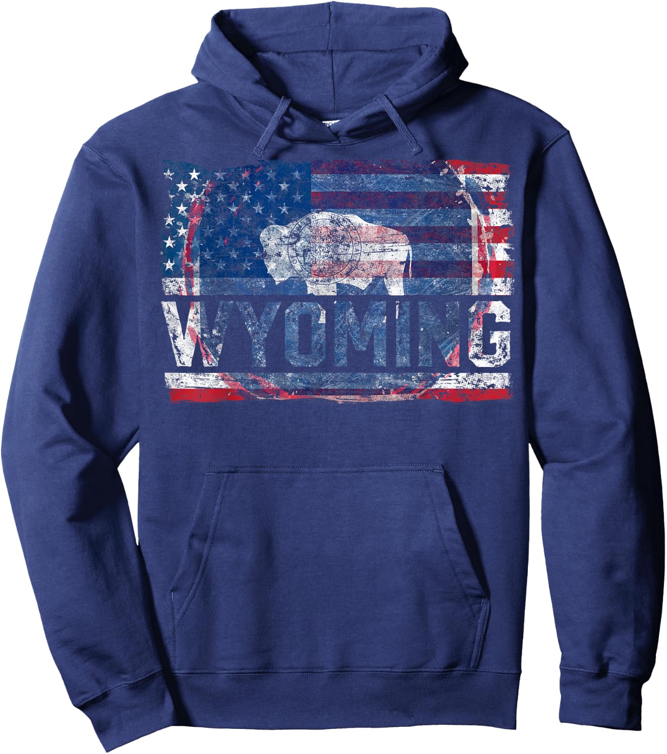 Vintage Wyoming Cowboy State US Flag Buffalo National Parks Hoodie - Hoodie | Navy