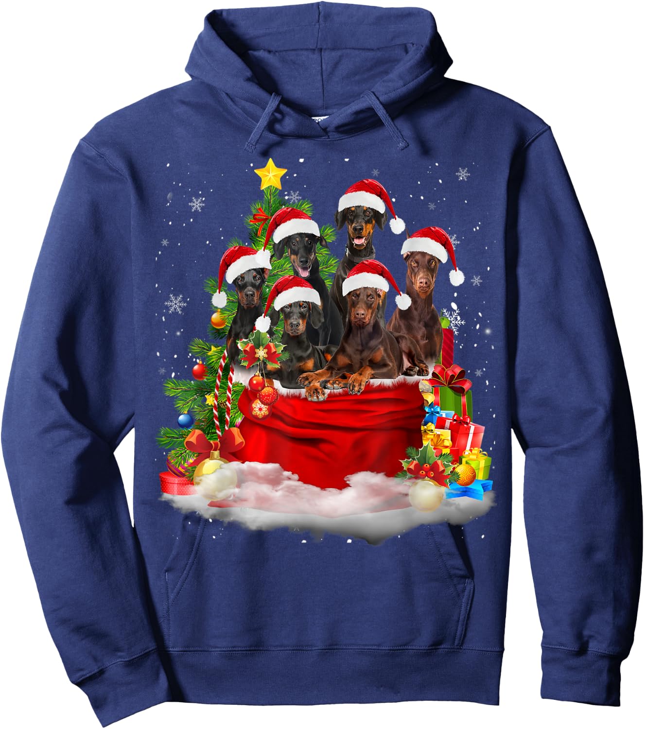 Doberman Pinscher Christmas Santa Claus Bag Christmas Pajama Hoodie - Hoodie | Navy
