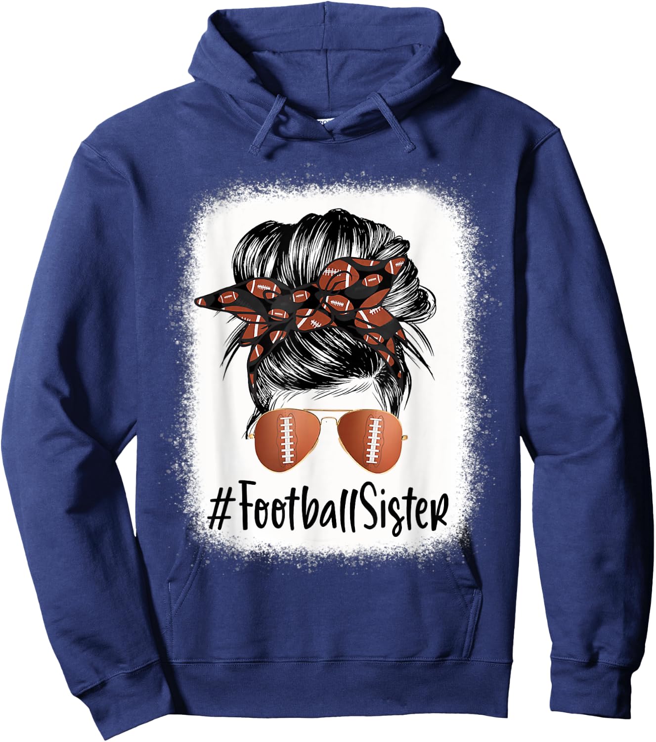 Bleached Football Sister Life Messy Bun Player Mother's Day Hoodie - Hoodie | Navy