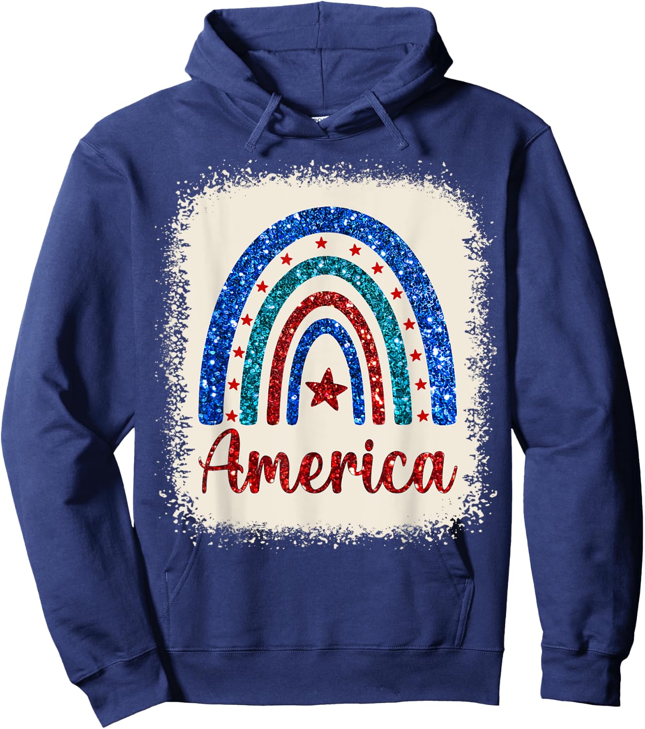 4th of July Patriotic Bleached Rainbow America USA Flag Hoodie - Hoodie | Navy