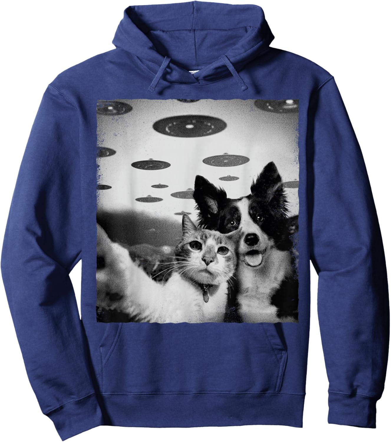 Funny Cat and Dog selfie with Alien UFO Hoodie - Hoodie | Navy