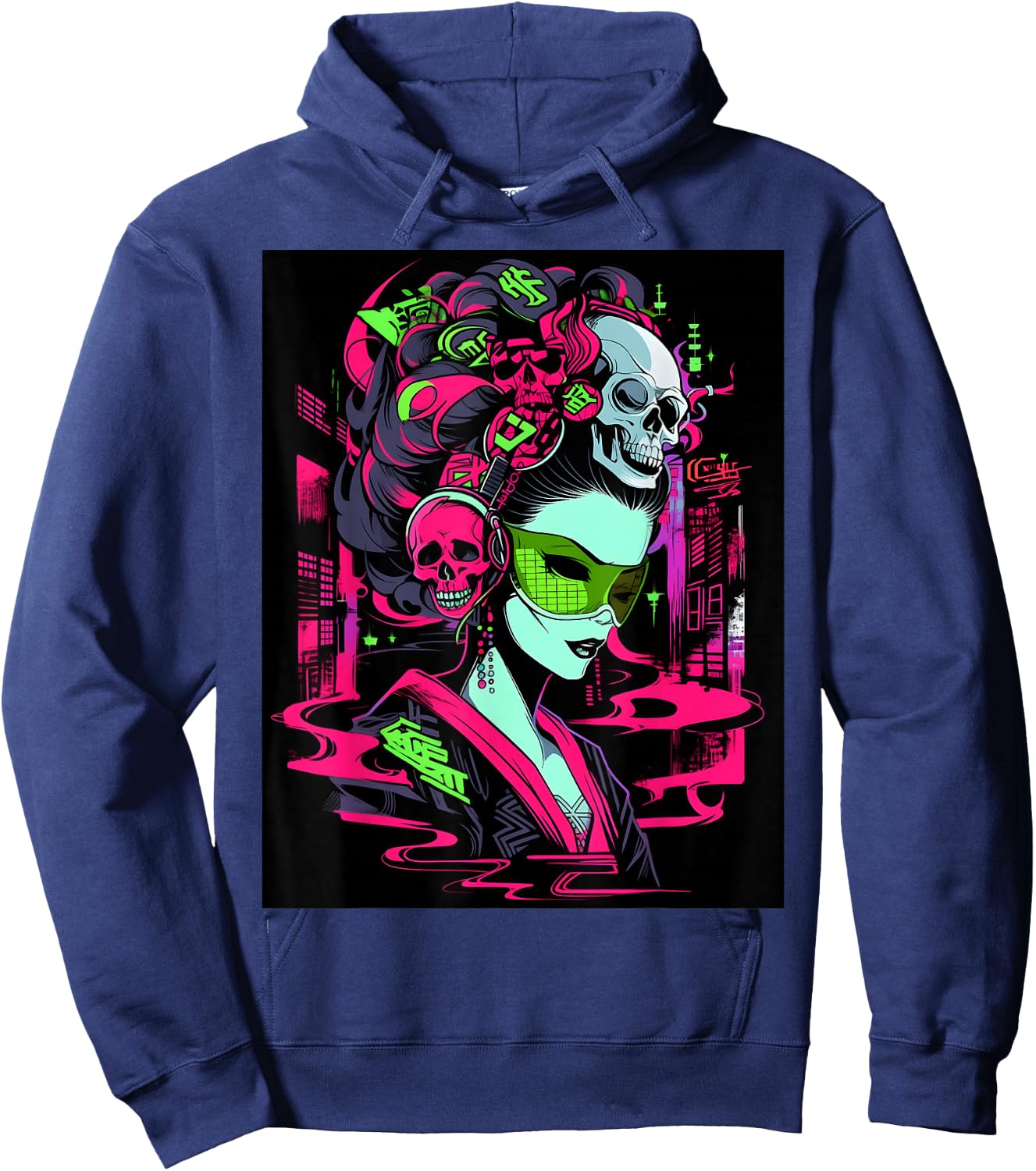 Fashion-Forward Trendy Graphic: Design Showcases a Skull Hoodie - Hoodie | Navy