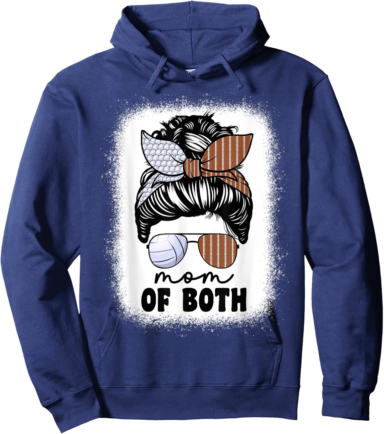 Mom Of Both Volleyball And Football Mom Messy Bun Hoodie - Hoodie | Navy