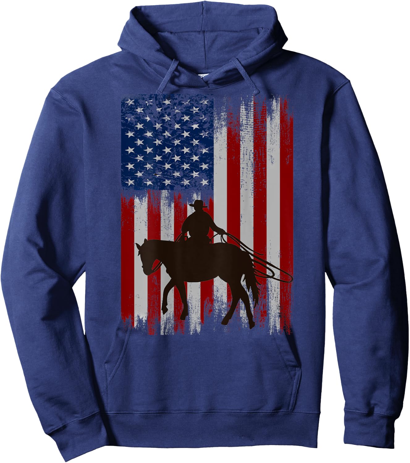 (Print on Back) vintage usa american flag cowboy Rodeo Hoodie - Hoodie | Navy