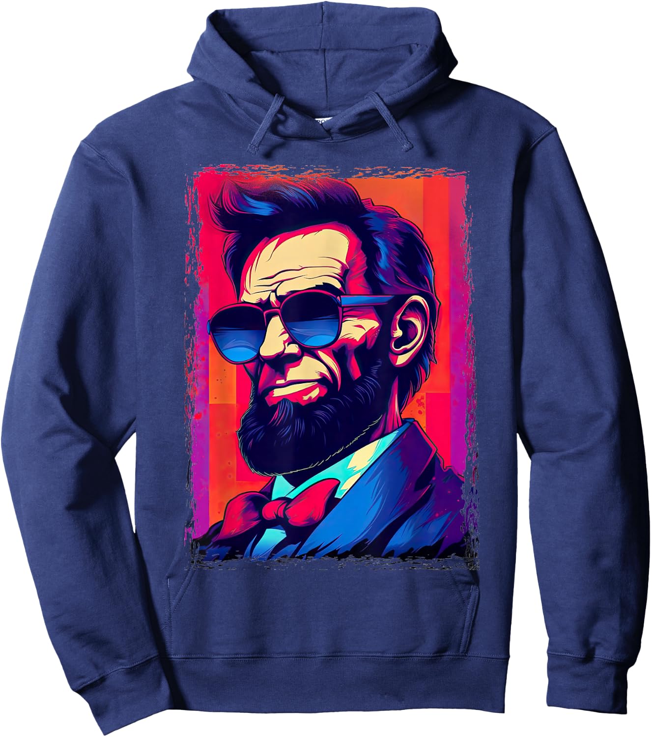 Funny Abe Lincoln Shirt Retro Sunglasses 80s Abraham Lincoln Hoodie - Hoodie | Navy