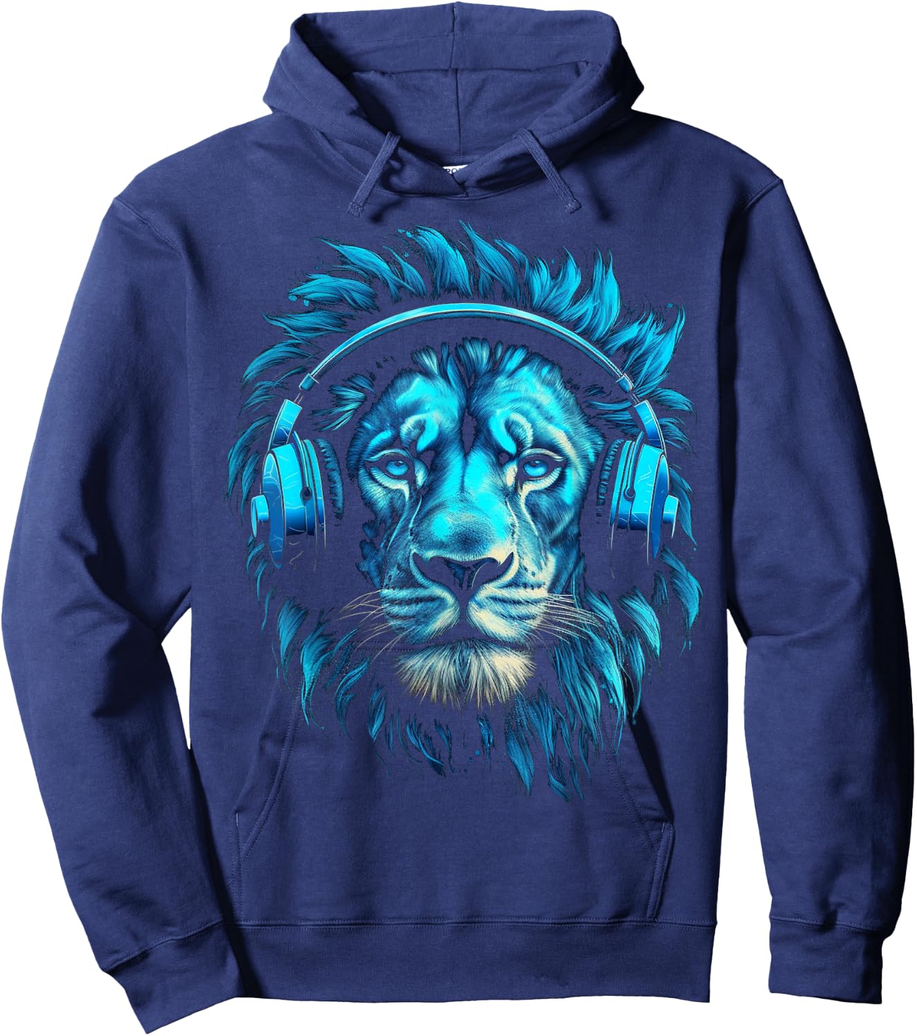 Lion Art Music Animal Headphones Blue Zoo Lion Motif Hoodie - Hoodie | Navy