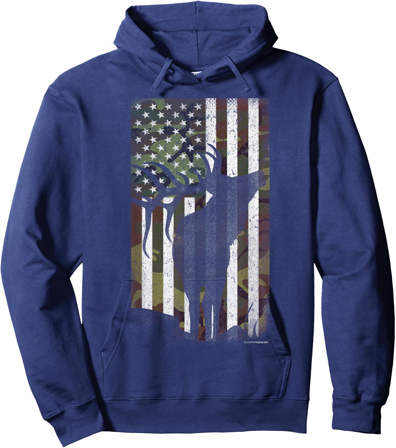 Elk Hunting Bugling Bull Camo US Flag - American Retro Hoodie - Hoodie | Navy