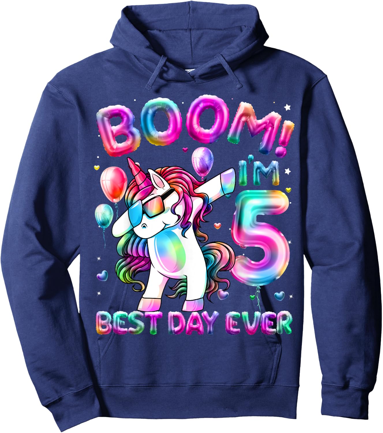 5 Years Old Dabbing Unicorn Gifts 5th Birthday Girl Party Hoodie - Hoodie | Navy