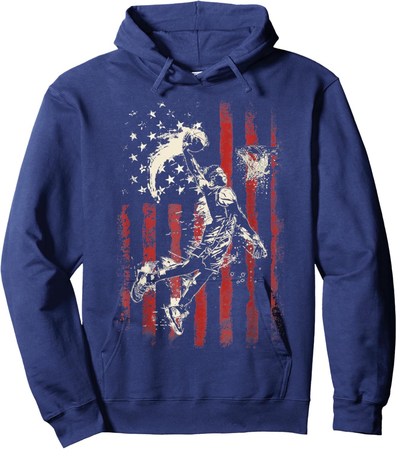 Patriotic Basketball 4th of July Men USA American Flag Boys Hoodie - Hoodie | Navy