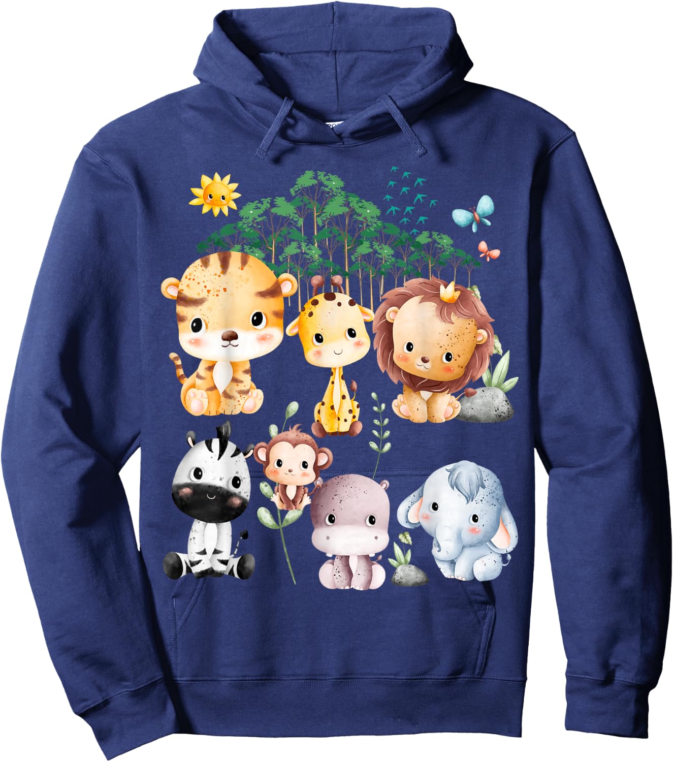 Jungle Animal Wildlife Safari Theme Forest Cute Baby Animals Hoodie - Hoodie | Navy