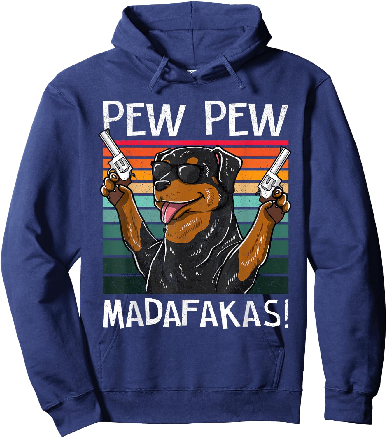 Rottweiler Pew Dog Vintage Retro Sunset Dogs Guns Nerd Women Hoodie - Hoodie | Navy