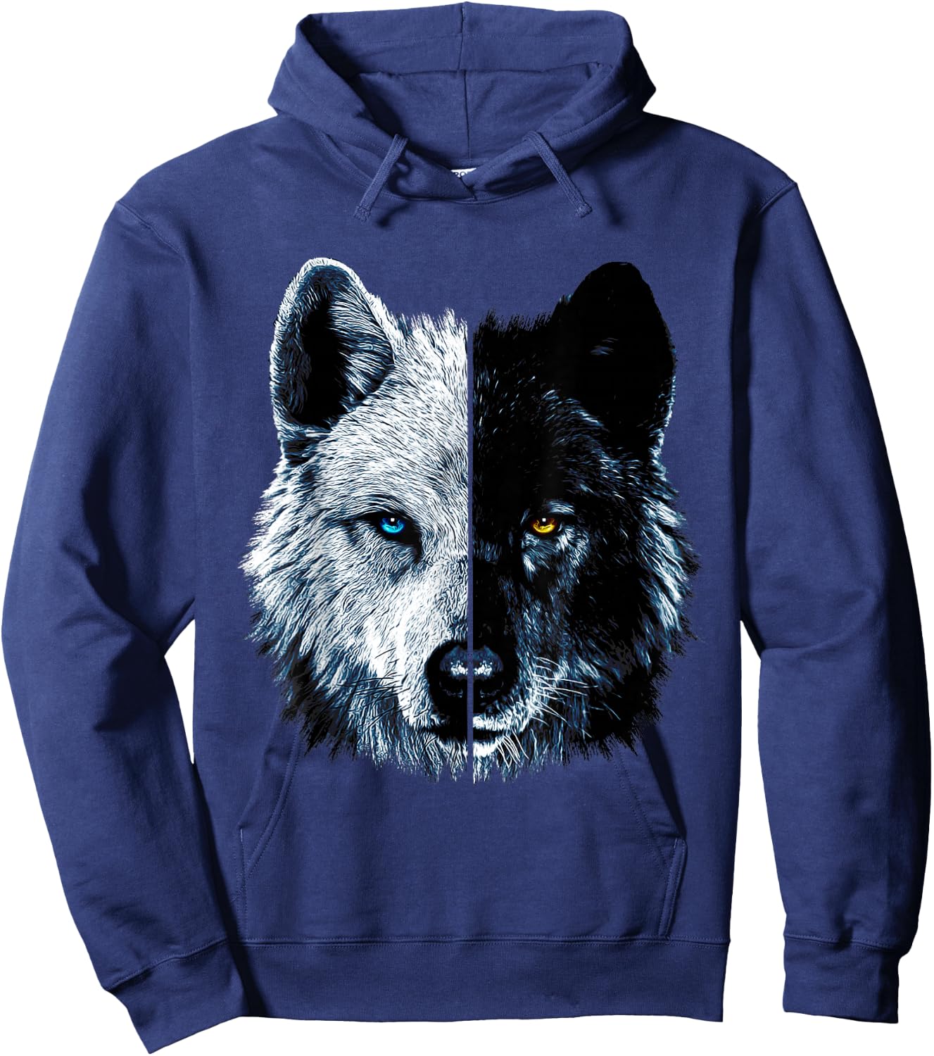Polar And Black Two Face Wolf Split Face Magical Wolves Hoodie - Hoodie | Navy