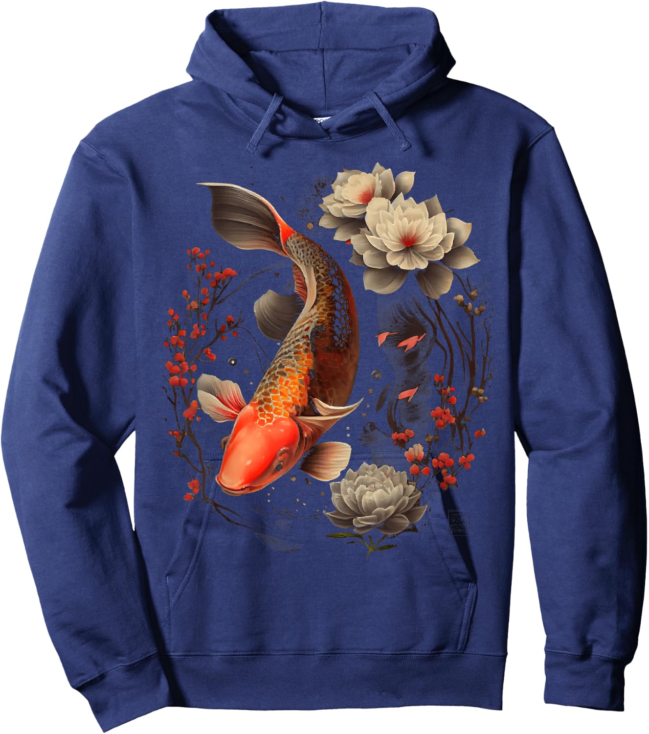 Japanese Koi Carp Nishikigoi Fish Graphic Cherry Blossom Hoodie - Hoodie | Navy