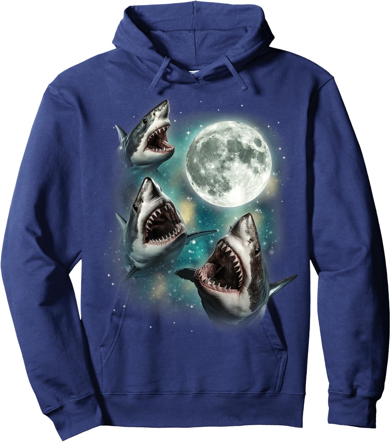 Three Shark Moon | 3 Great Whites Howling Wolfs Moon Parody Hoodie - Hoodie | Navy