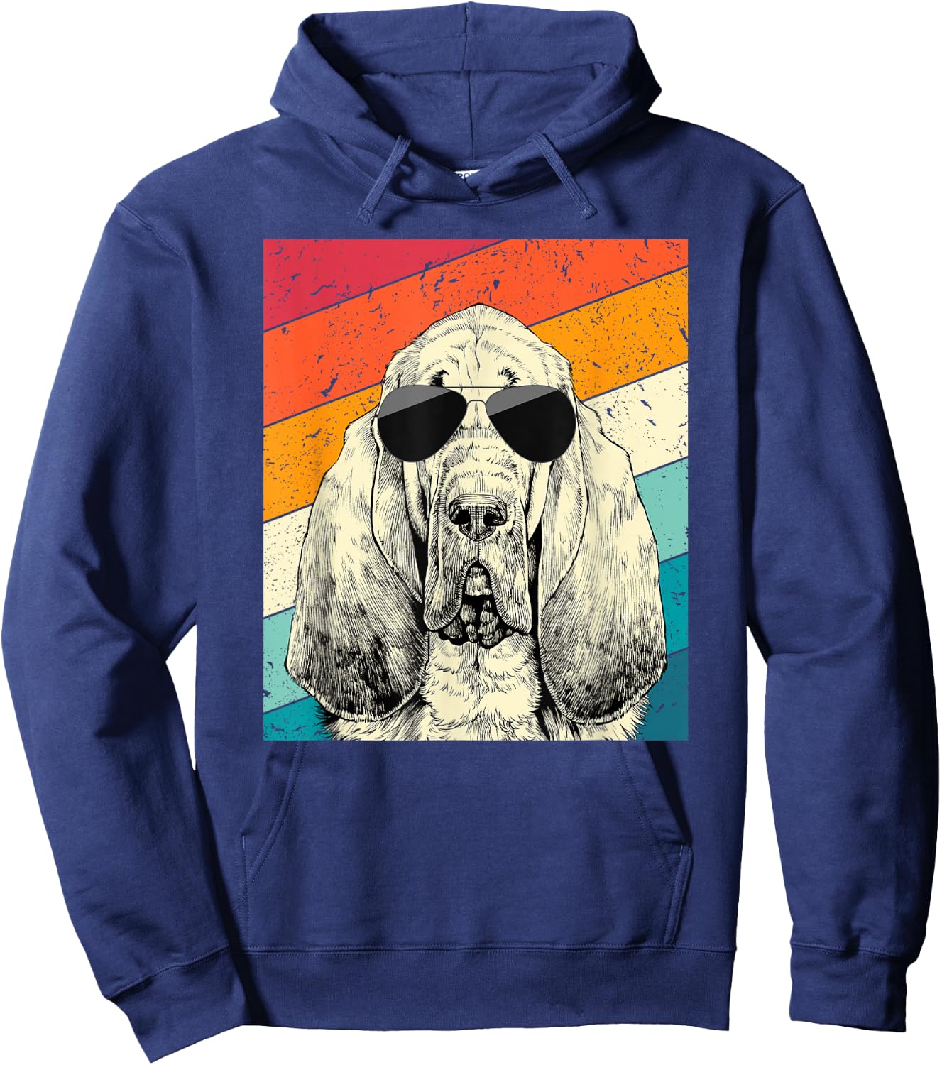 Retro Vintage Bloodhound with Sunglasses Dog Lovers Men Women Girls Kids Hoodie - Hoodie | Navy