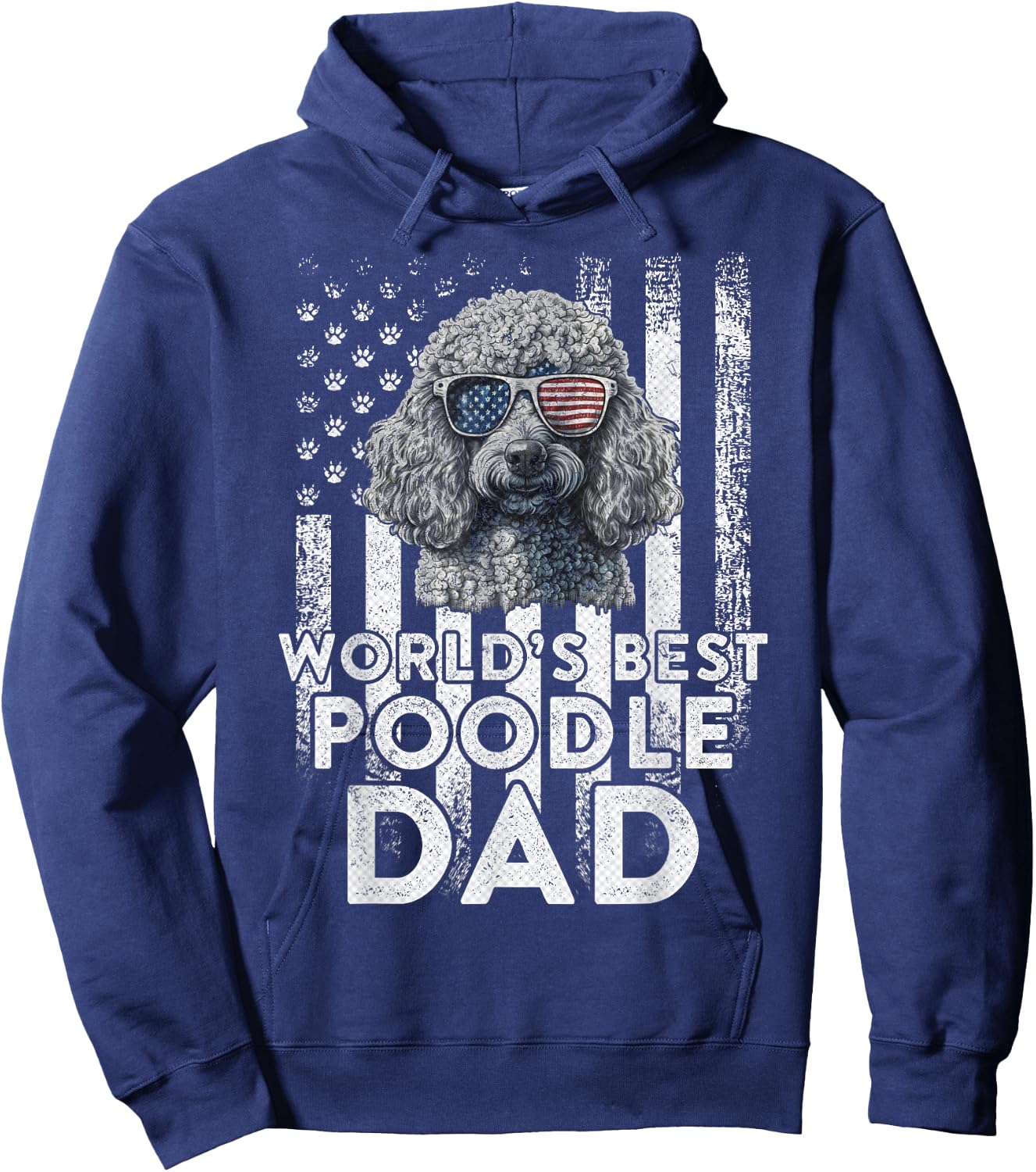 Vintage USA Flag World's Best Poodle Dog Dad Fathers Day Kids Men Hoodie - Hoodie | Navy