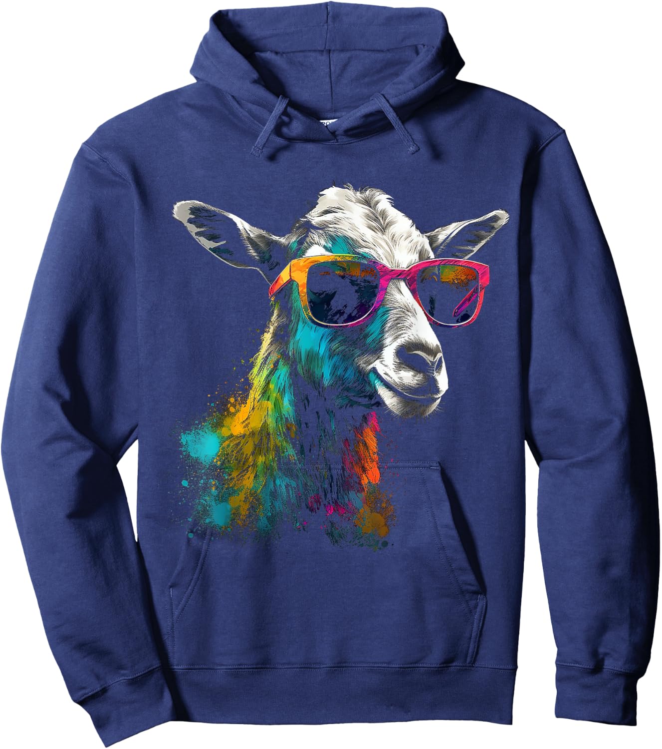 Goat Lover Artwork Sunglasses | Colorful Animal Motif Goat Hoodie - Hoodie | Navy