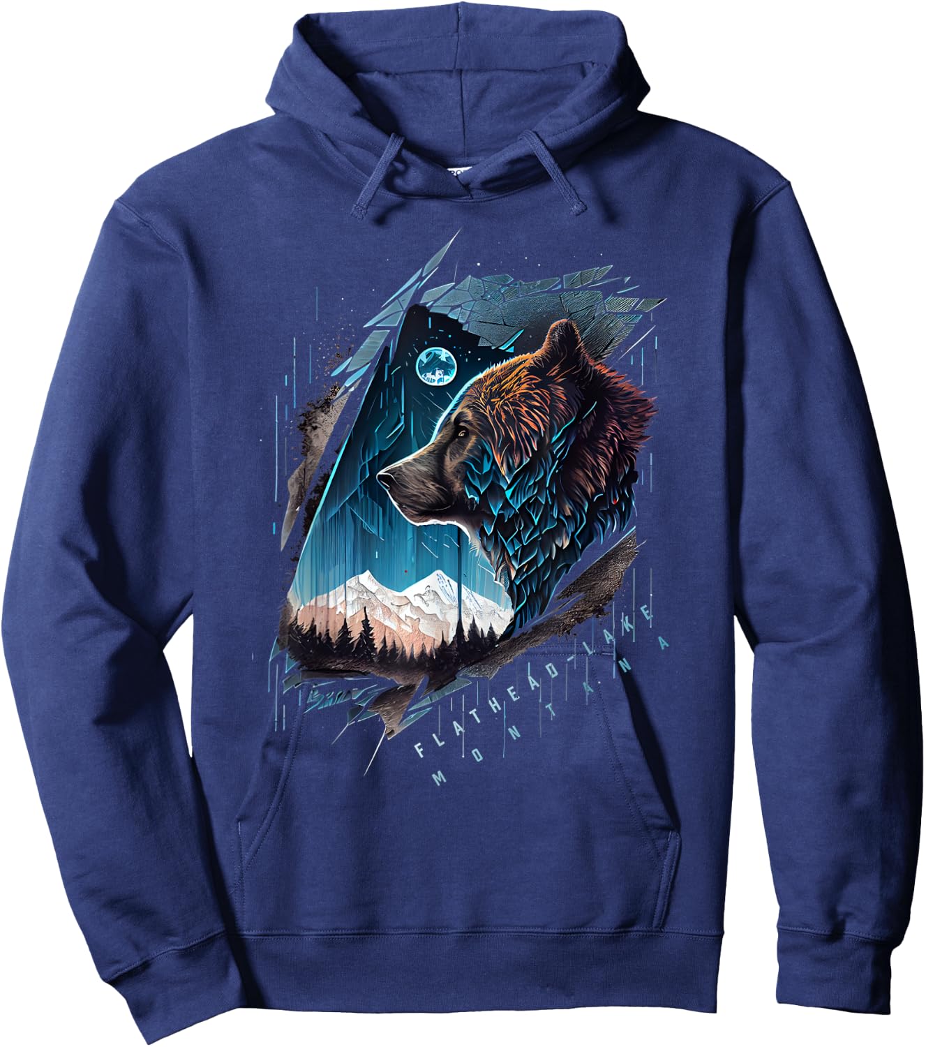 Flathead Lake Montana Vintage Bear Hoodie - Hoodie | Navy