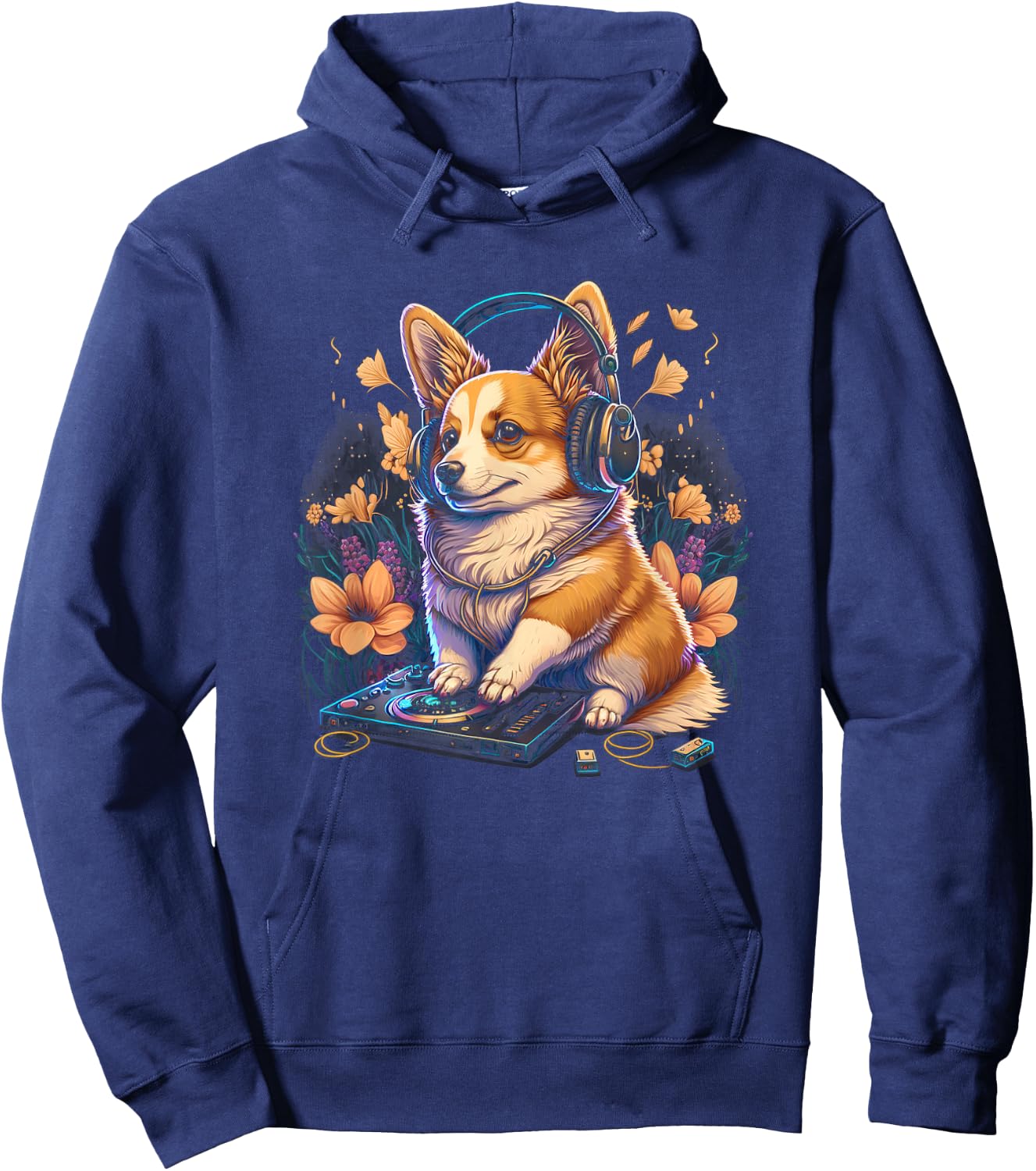 Corgi Headphone DJ EDM Rave Hoodie - Hoodie | Navy