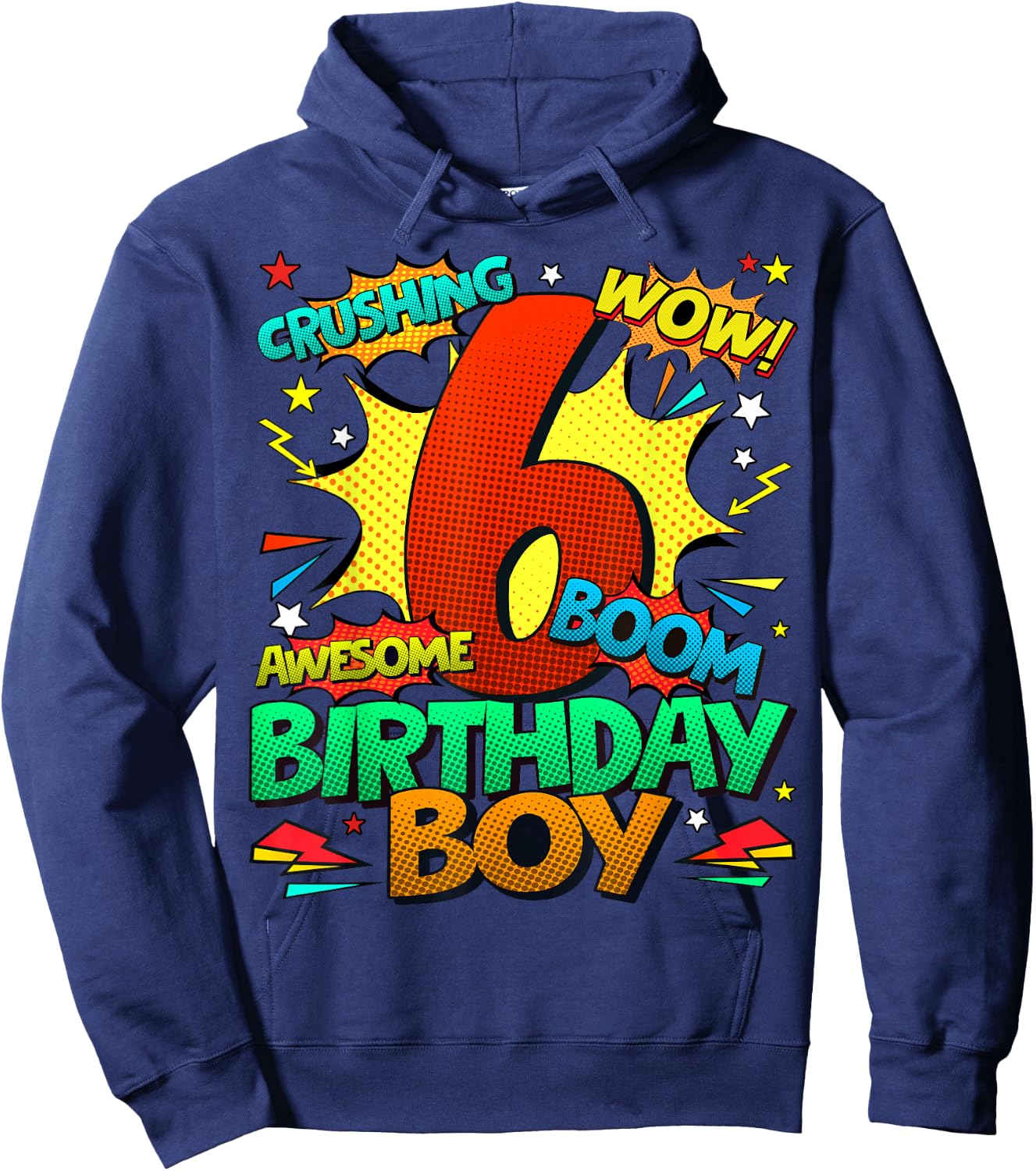 6th Birthday Kids Comic Style Kids Boys 6 Year Old Gifts Hoodie - Hoodie | Navy