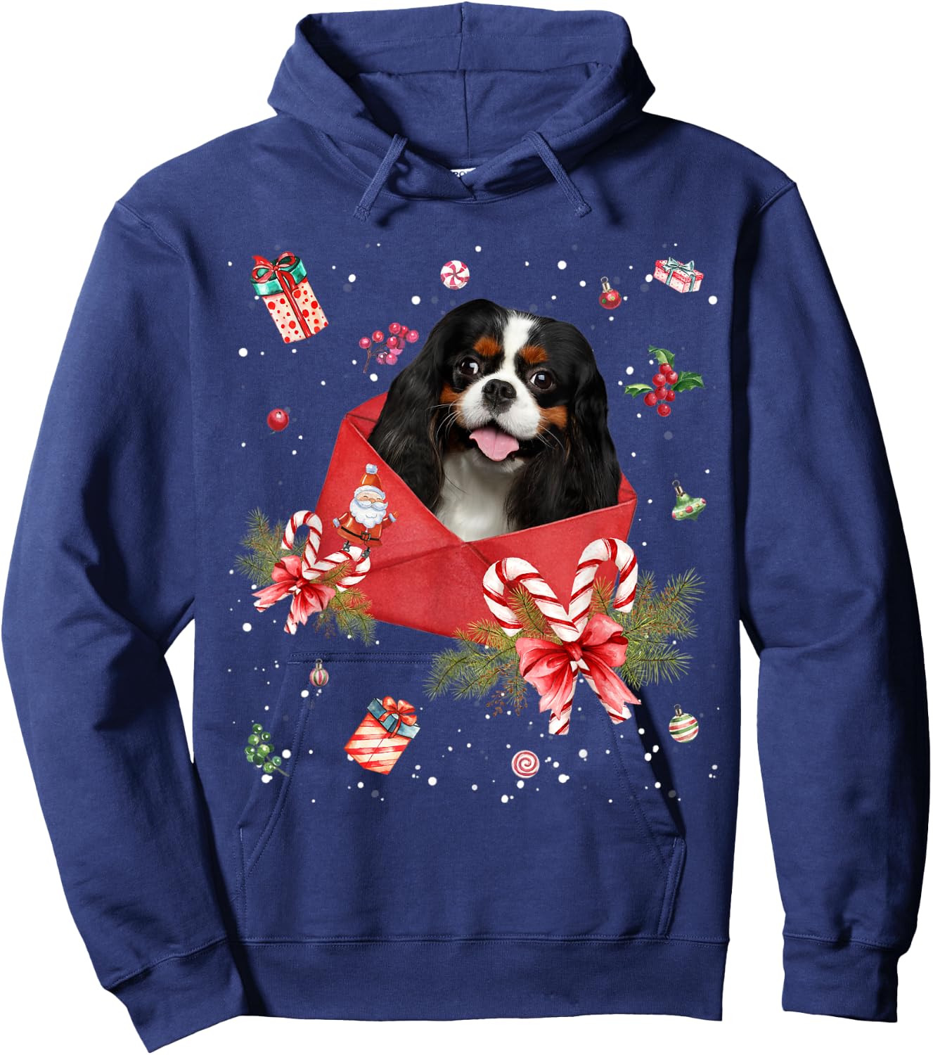 Cavalier King Charles Spaniel In Christmas Card Pajama Xmas Hoodie - Hoodie | Navy