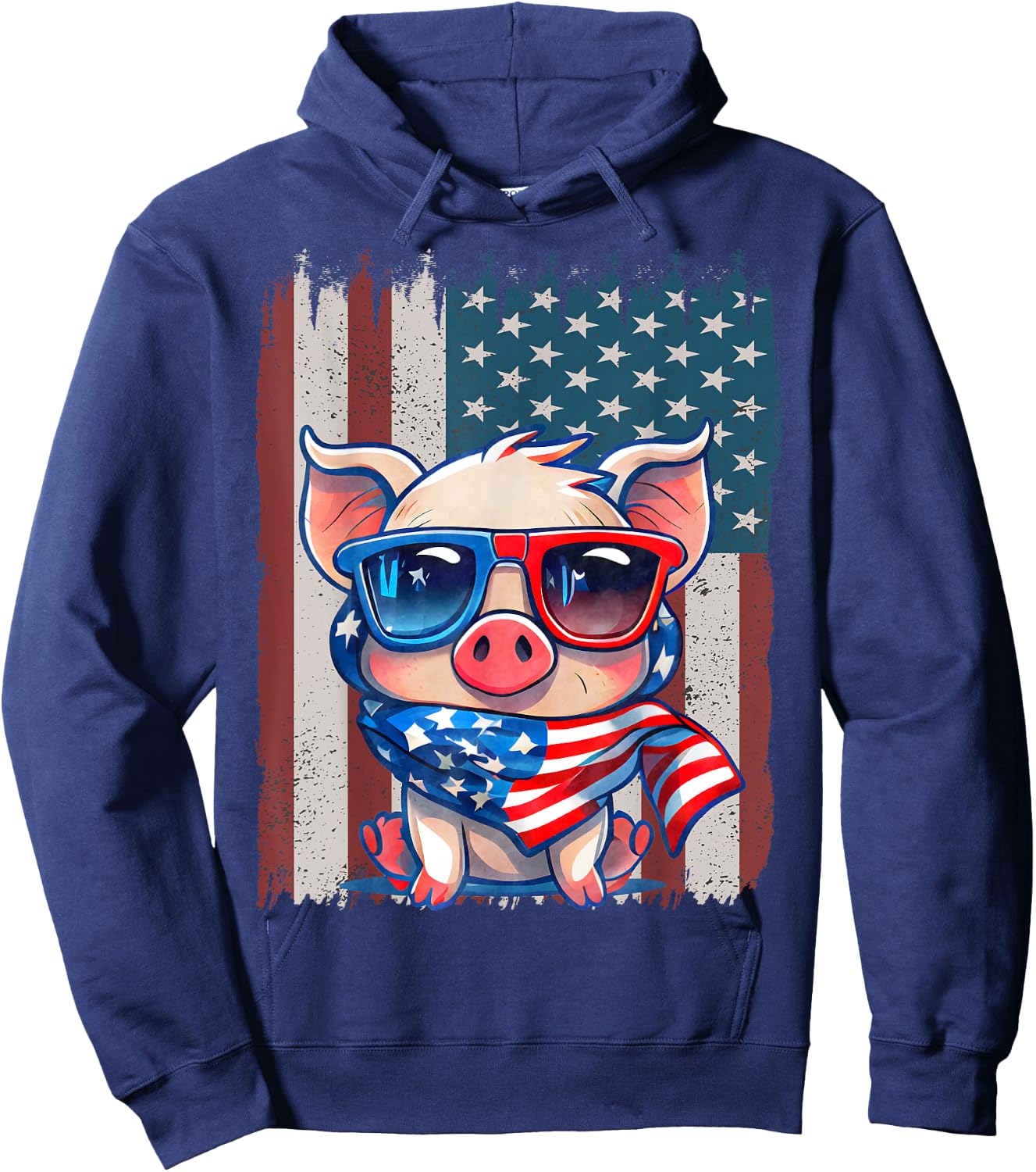 Retro American Flag Pig Dad Mom 4th of July Hoodie - Hoodie | Navy