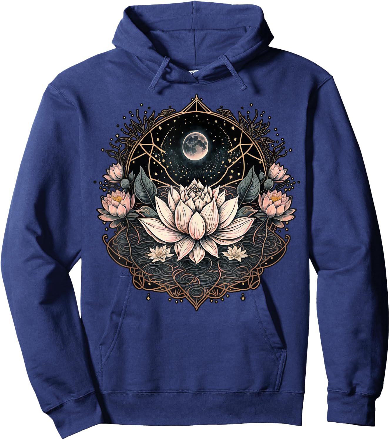 Moon Yoga Meditation Lotus Flower on Celestial Lunar Lotus Hoodie - Hoodie | Navy
