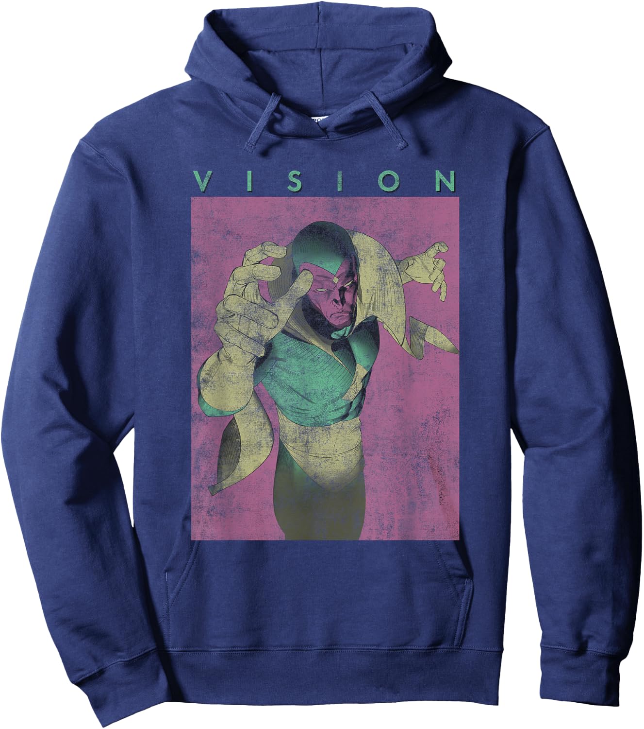 Marvel Comics Retro Classic Vision Flying Distressed Logo Hoodie - Hoodie | Navy