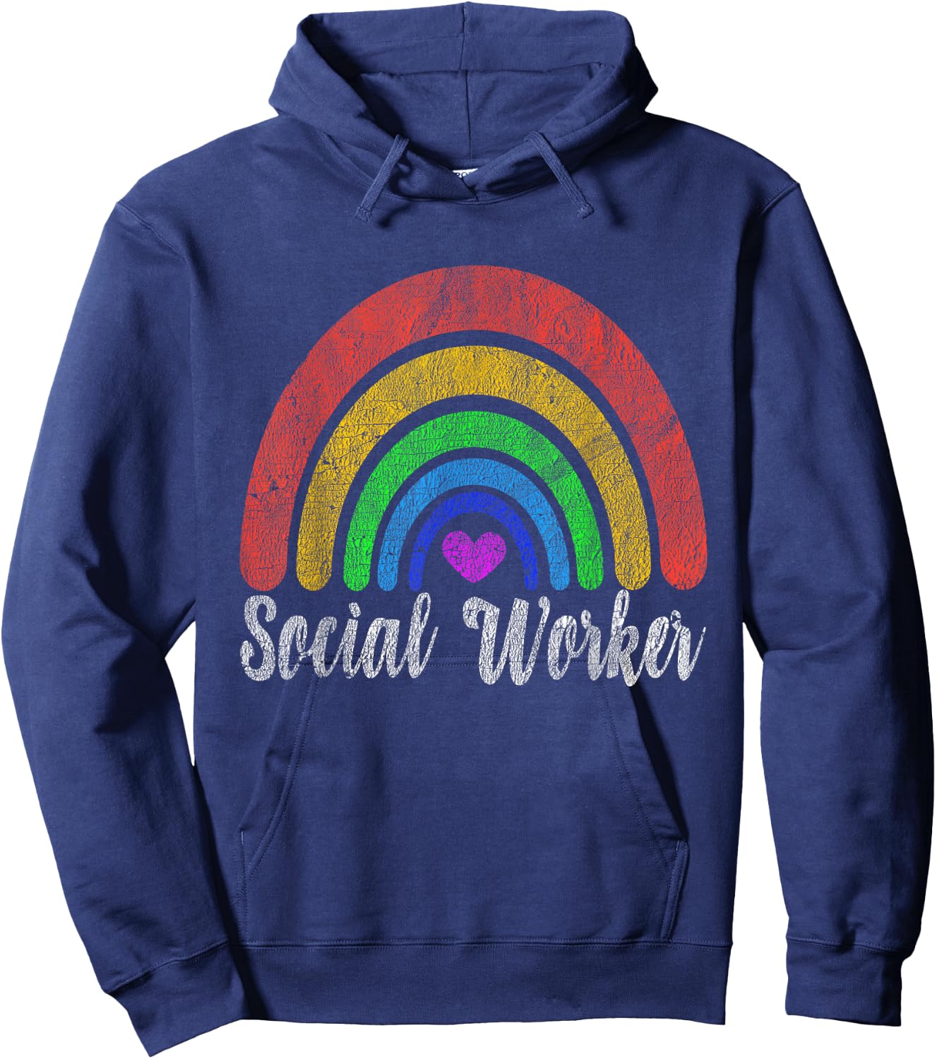 Vintage Retro Social Worker Rainbow Social Work Rainbow Hoodie - Hoodie | Navy
