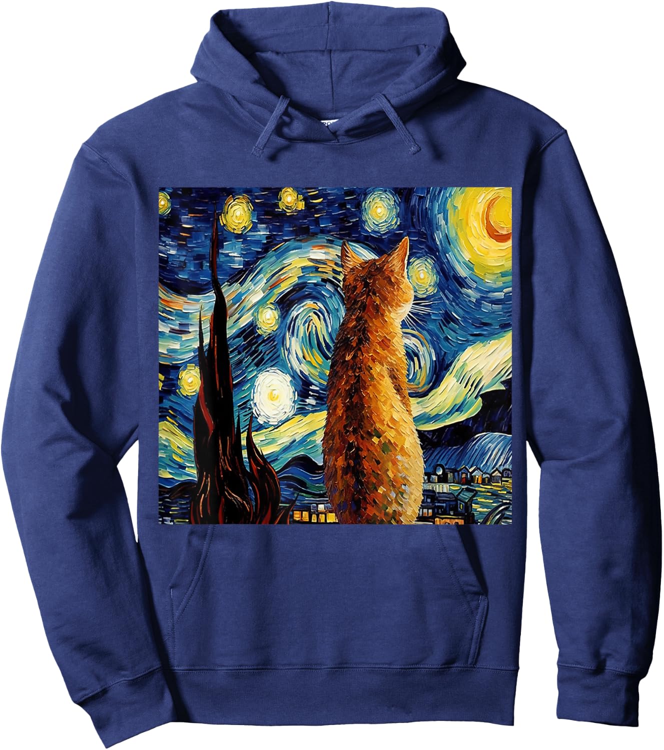 Calico Cat Starry Night Moon And Stars Art Men Women Girls Kids Hoodie - Hoodie | Navy