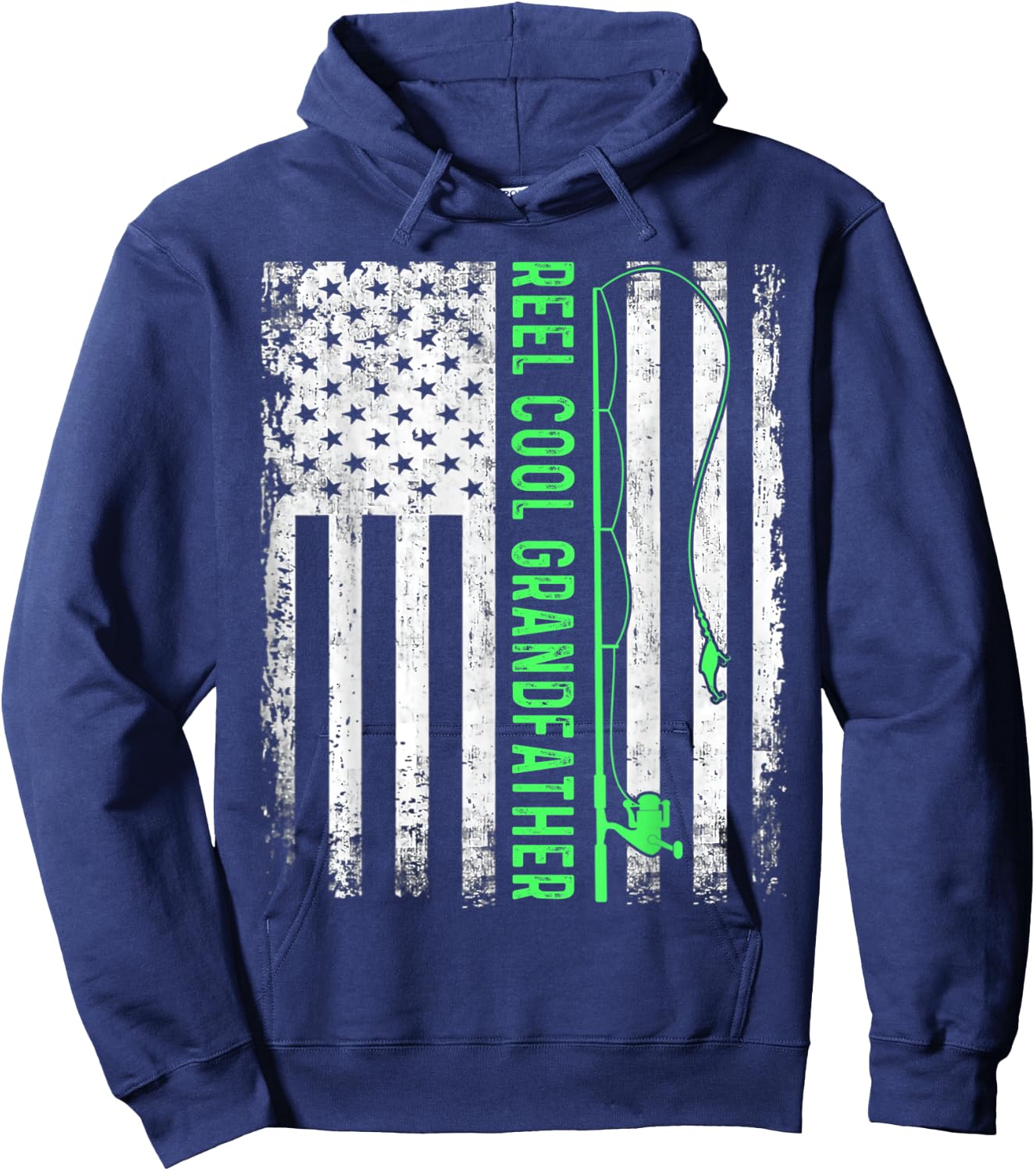 Reel Cool Grandfather American Flag Funny Grandfather Hoodie - Hoodie | Navy