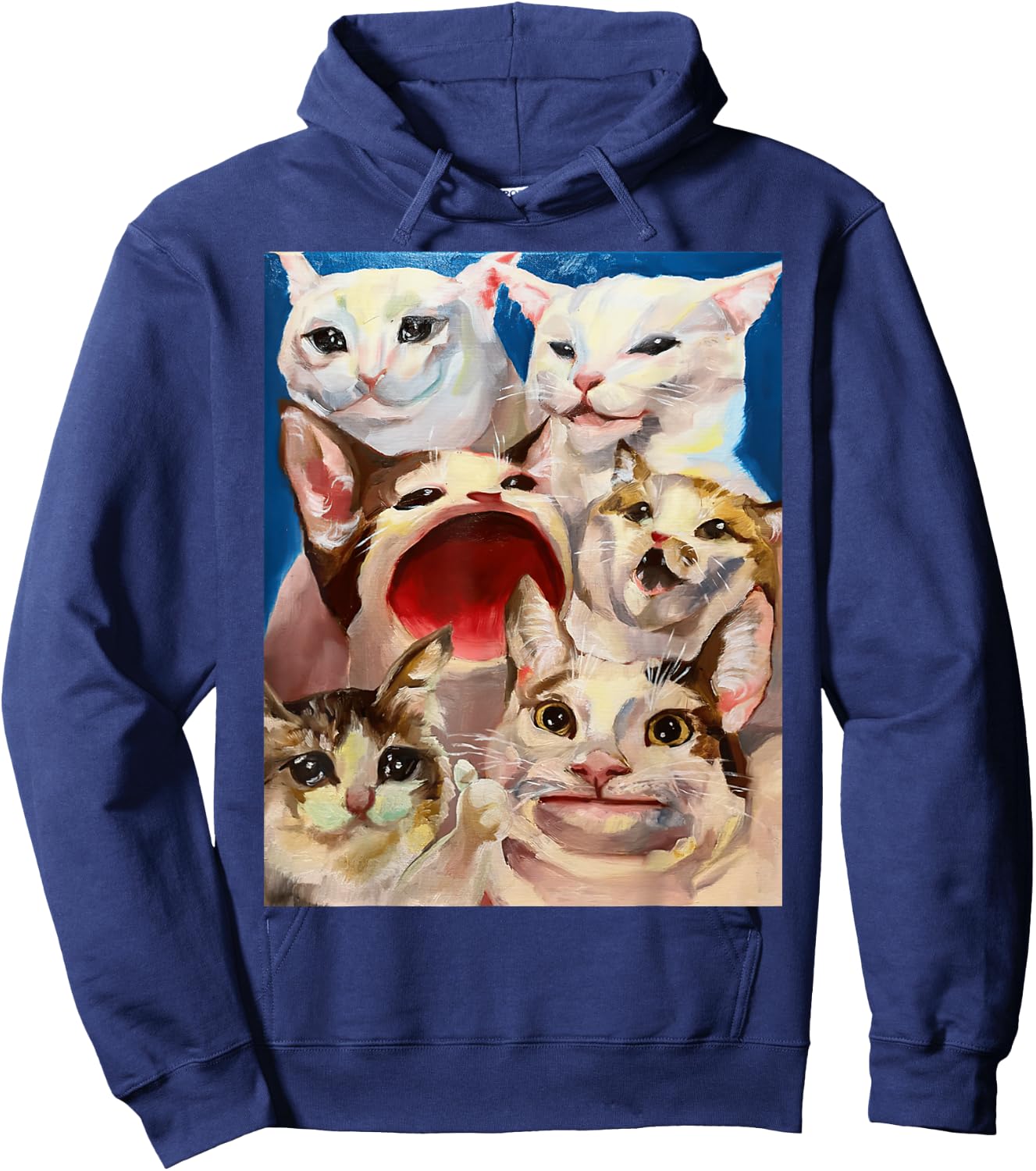 Funny Dinner Table Cat Crying Cat Pop Cat Polite Cat Meme Women Girls Kids Hoodie - Hoodie | Navy