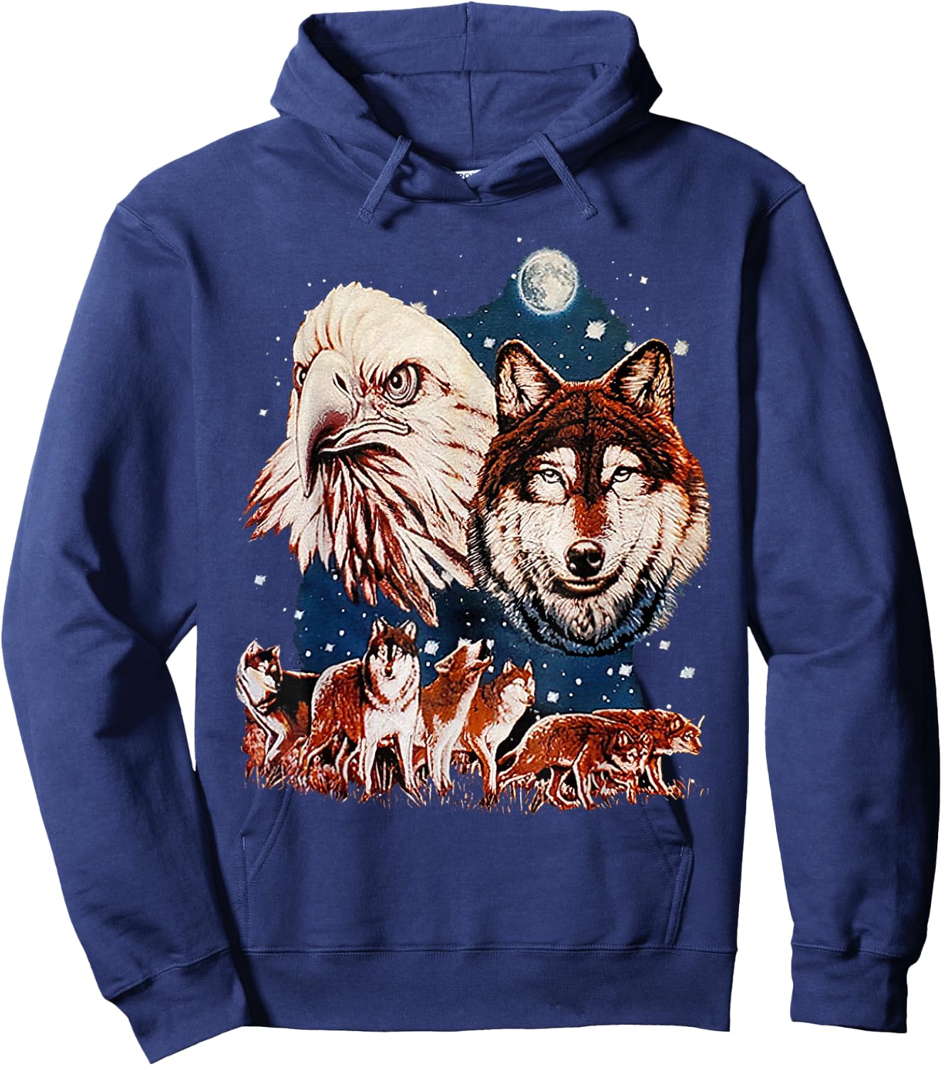 Eagle and Wolf At Moon Vintage Wolf Hoodie - Hoodie | Navy