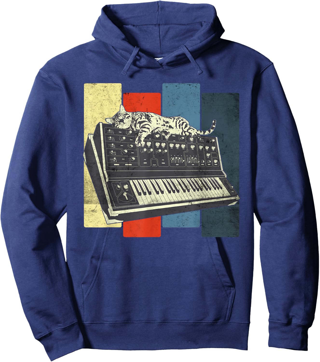 Modular Synthesizer Keyboard Techno Vintage Analogue Cat Women Hoodie - Hoodie | Navy