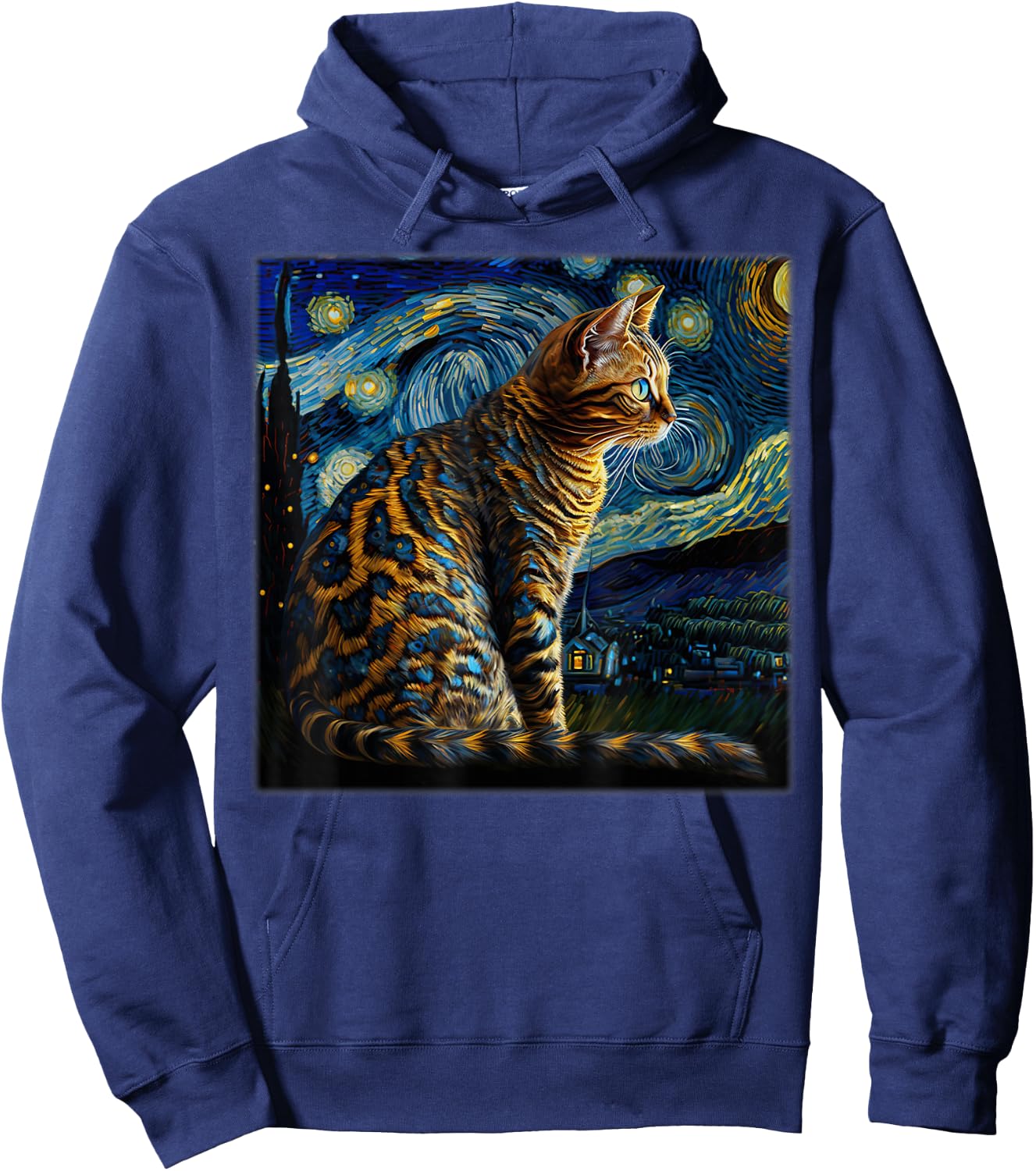 Surrealism Starry Night Bengal cat Hoodie - Hoodie | Navy