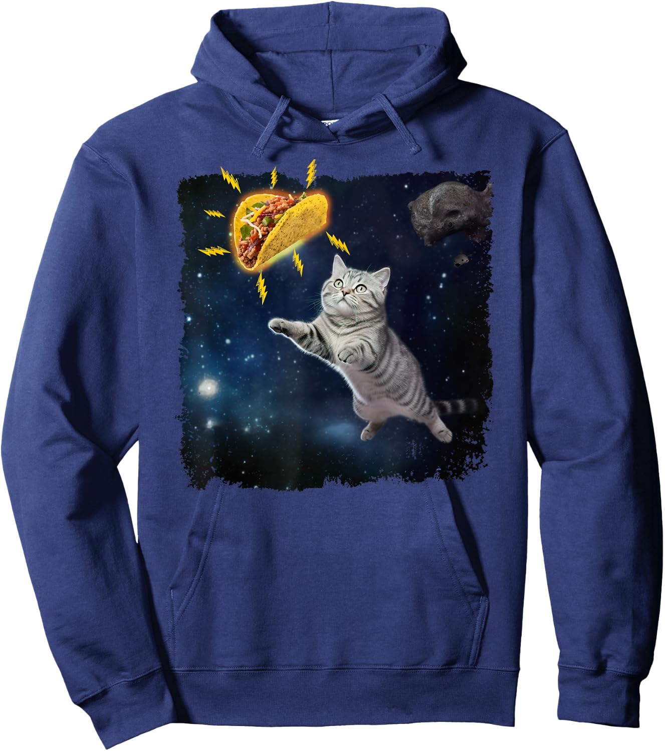 Funny Cat Astronaut and Taco in Space Mexican Food Hoodie - Hoodie | Navy
