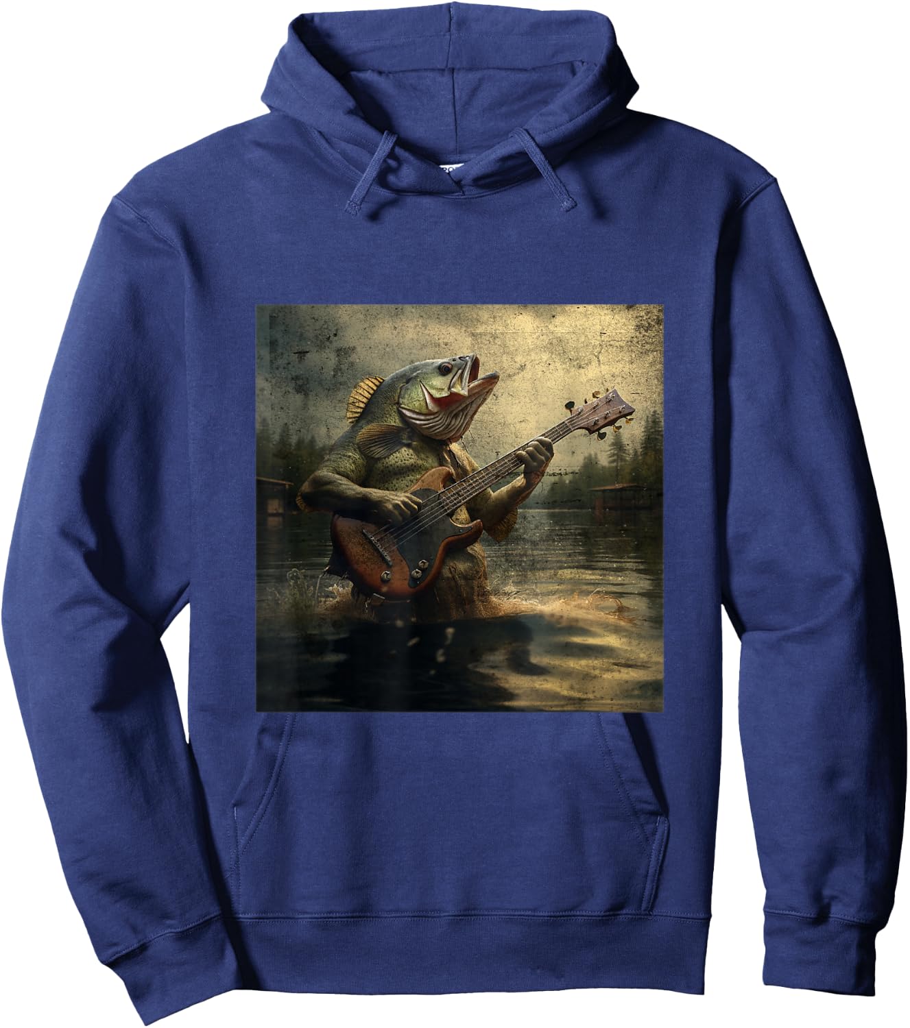 Weird Bass Fish Playing Bass Guitar Funny Cursed Meme Hoodie - Hoodie | Navy