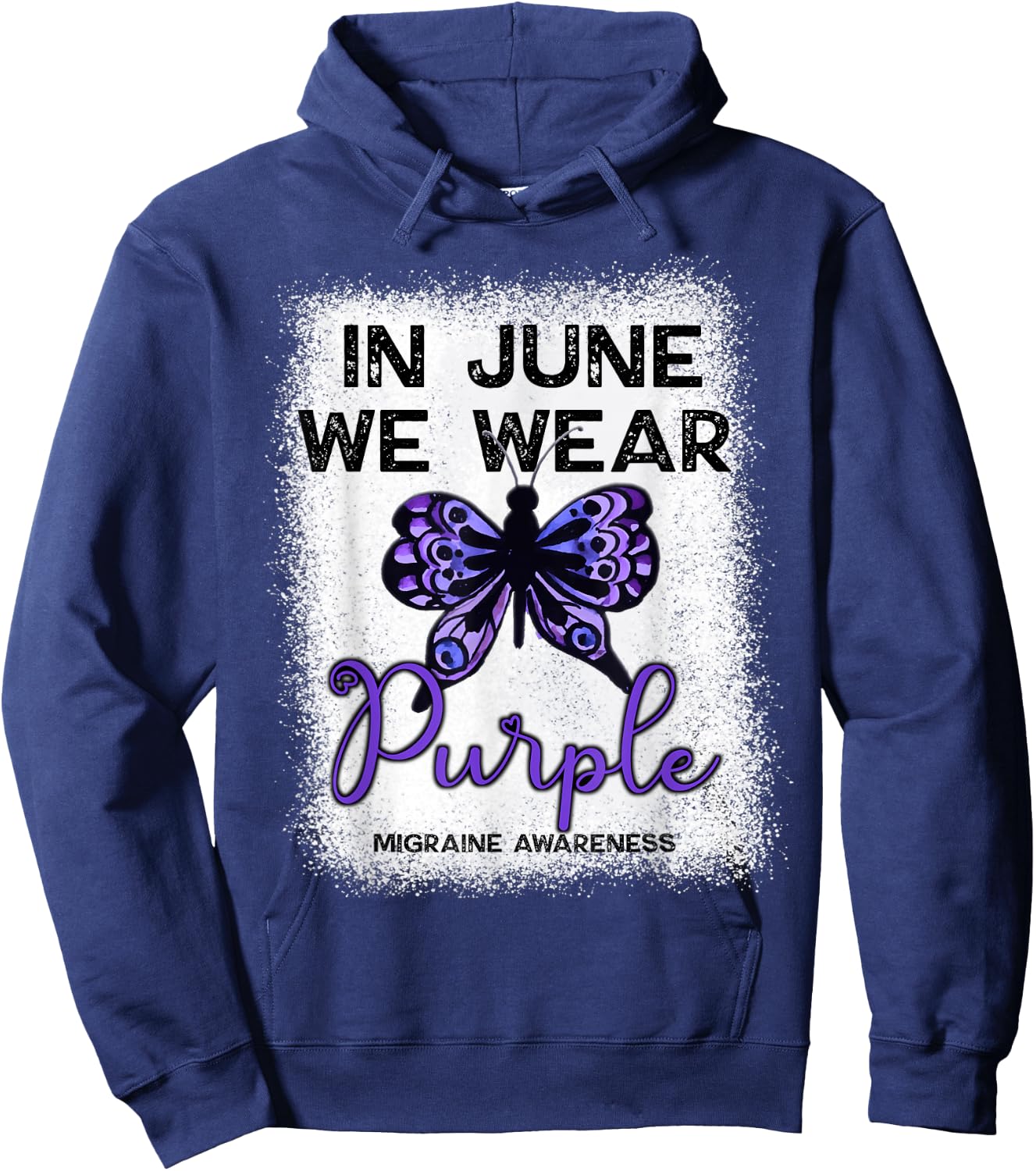 Migraine Awareness Spoonie In June We Wear Purple Butterfly Hoodie - Hoodie | Navy