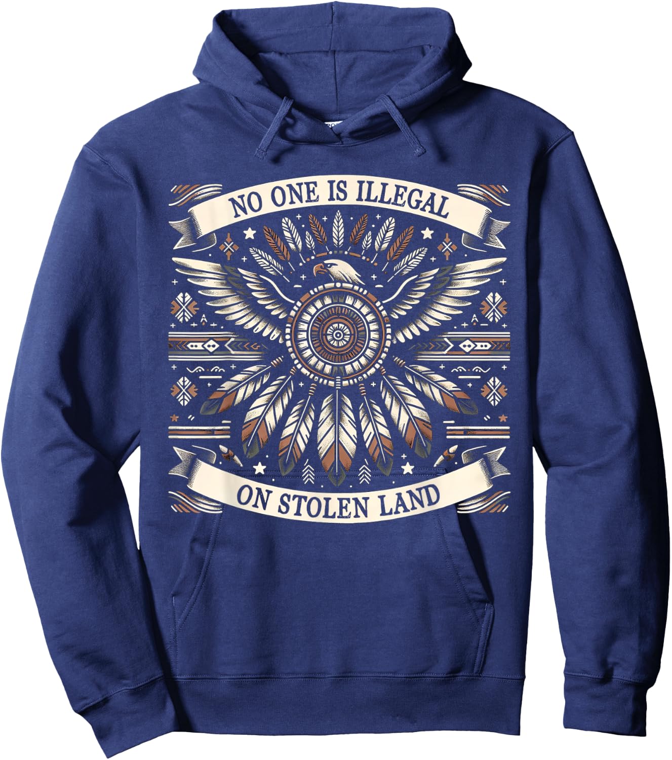 No One Is Illegal On Stolen Land Kids Native American Hoodie - Hoodie | Navy