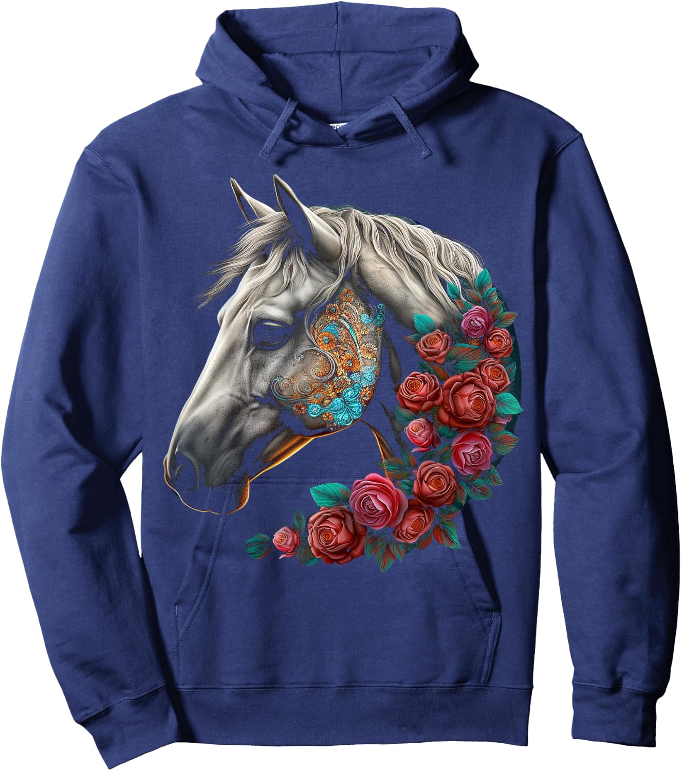 Horse Mandala Flower | Animal Motif Horse Hoodie - Hoodie | Navy