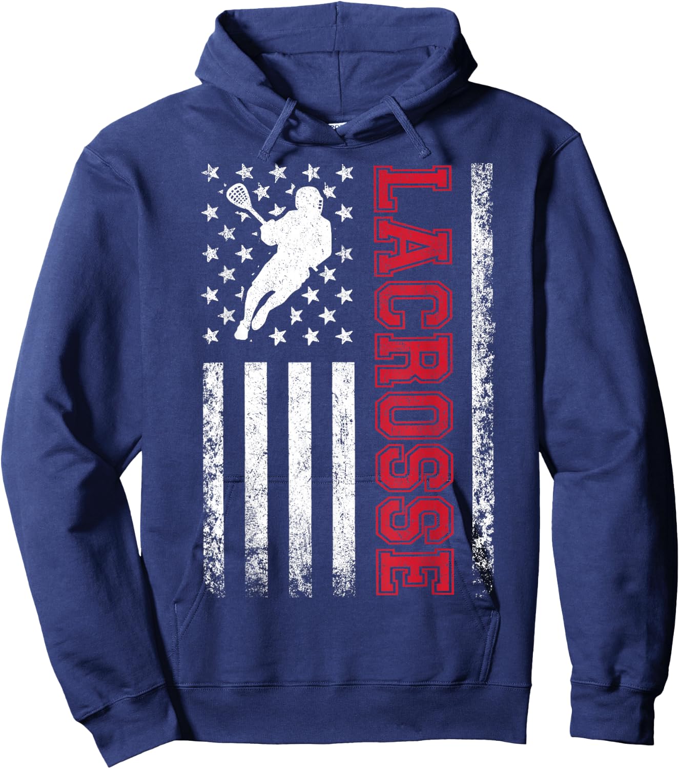 Lacrosse USA Flag Lax Shirt Men Women Boys Girls Hoodie - Hoodie | Navy