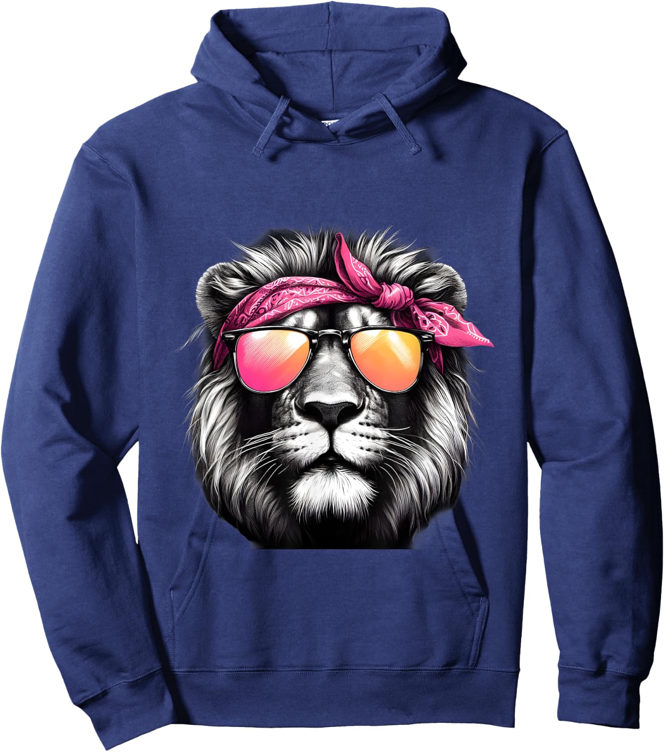 Lion Wearing A Pink Bandana Headband And Sunglasses Hoodie - Hoodie | Navy