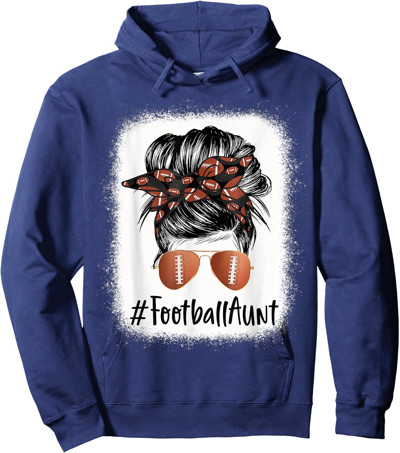 Bleached Football Aunt Life Messy Bun Mother's Day Hoodie - Hoodie | Navy