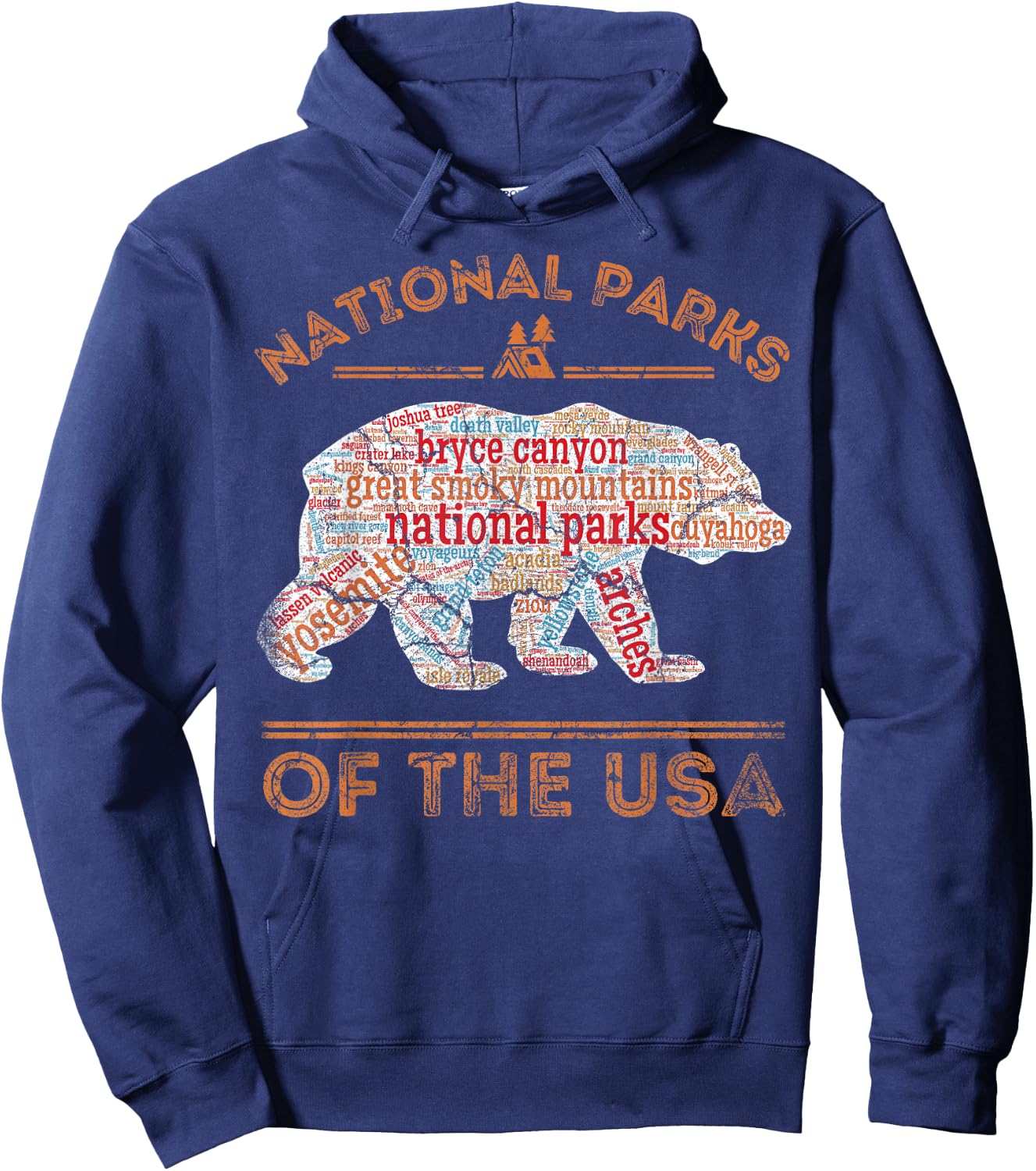 National Parks Bear Hiking Travel Camping Outdoors Retro USA Hoodie - Hoodie | Navy
