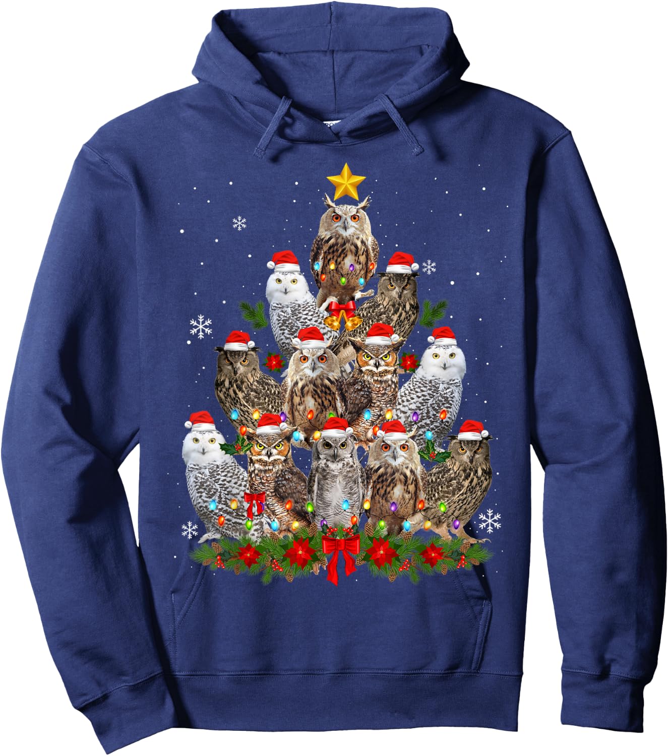Owl Christmas Tree Owl Xmas Lights Cute Christmas Matching Hoodie - Hoodie | Navy