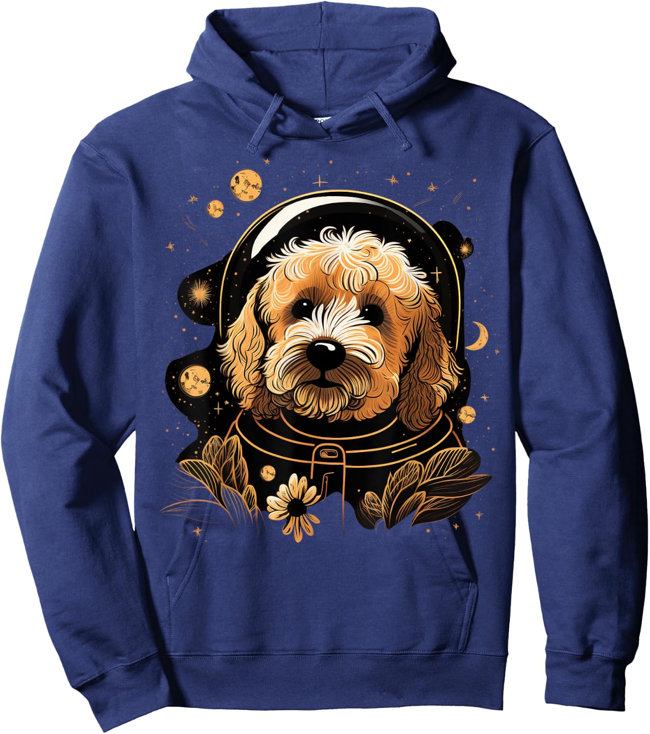 Outer Space Goldendoodle on Galaxy Astronaut Golden Doodle Hoodie - Hoodie | Navy