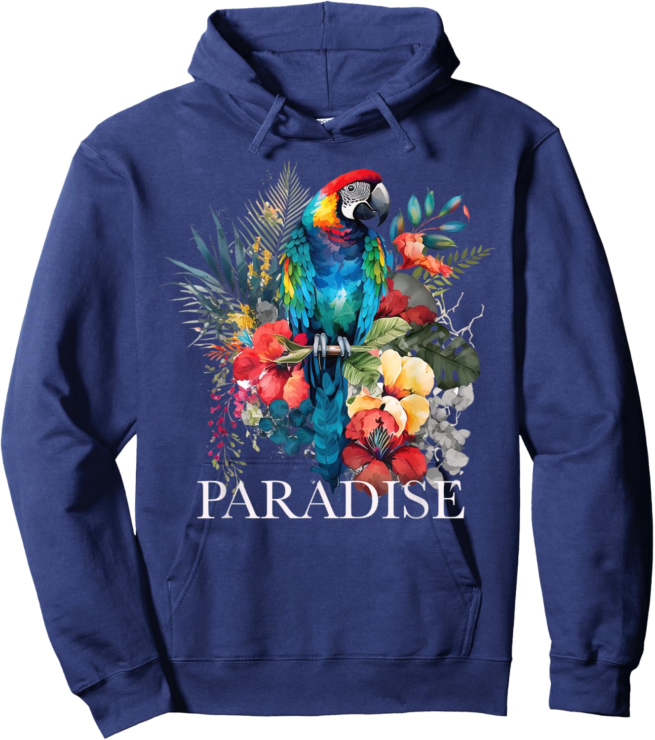 Paradise Parrot Tropical Bird Vacation Beach Flower Hawaiian Women Kids Hoodie - Hoodie | Navy
